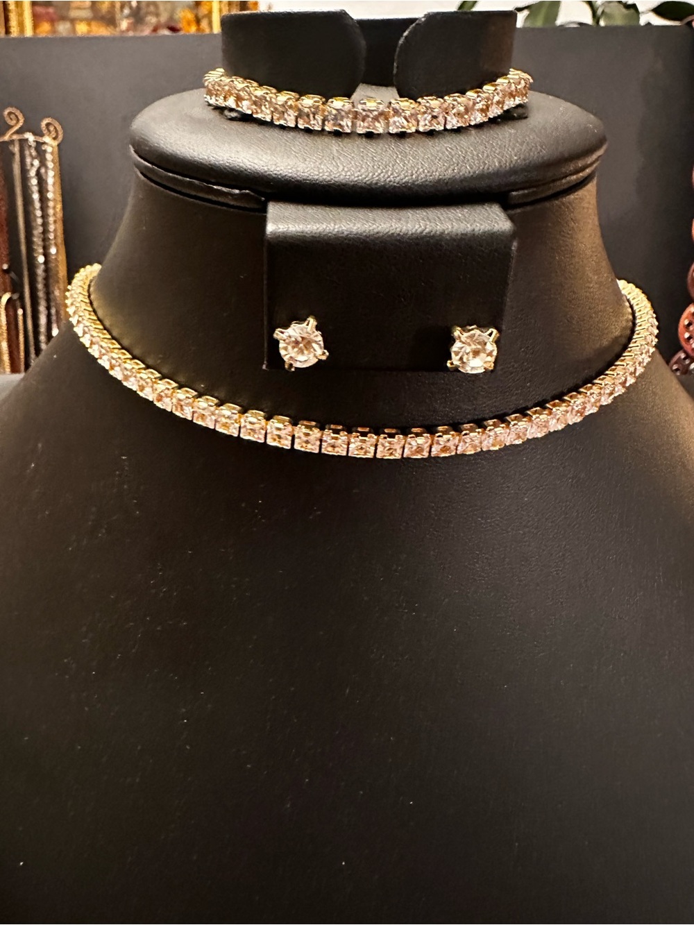 Classic Tennis Trio/ Choker necklace 14” Tennis bracelet 6.5 FREE post Back Stud